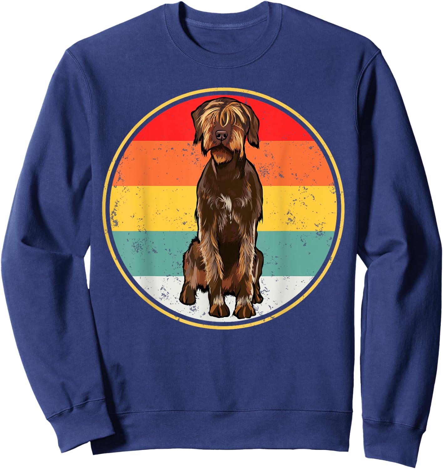 Vintage Retro Sunset Wirehaired Pointing Griffon Dog Women Sweatshirt - Sweatshirt | Navy