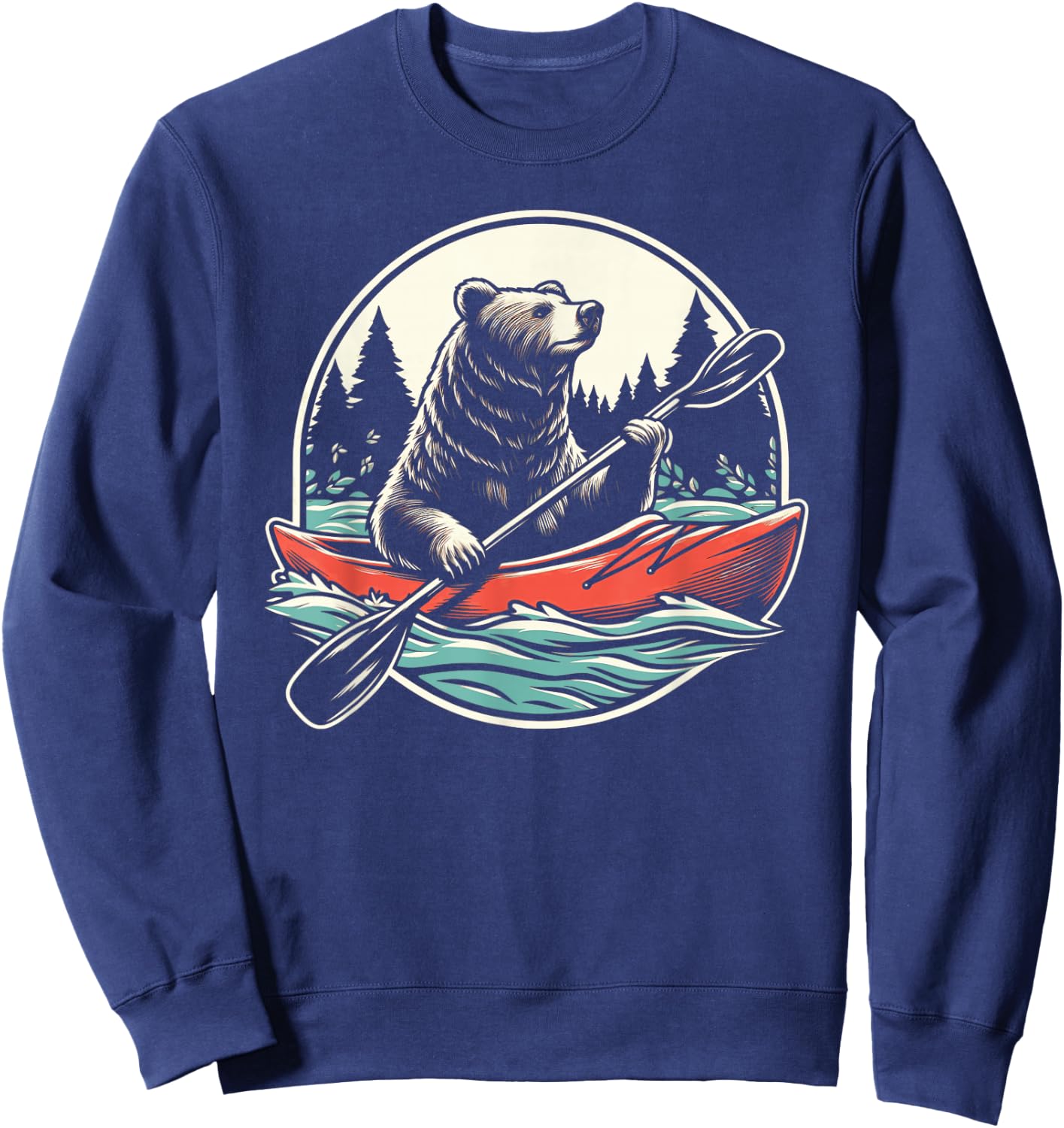 Bear With Kayak Kayaking Retro Sweatshirt - Sweatshirt | Navy