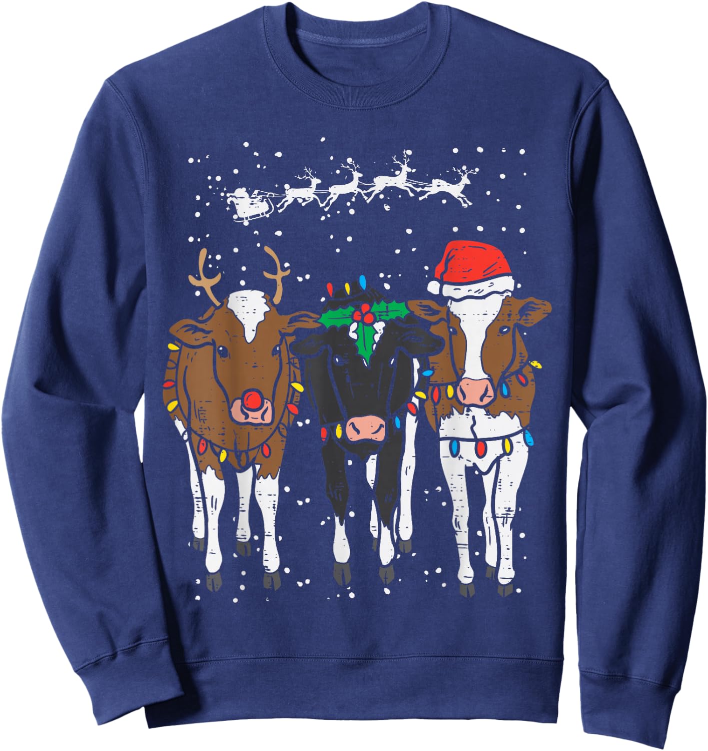 Reindeer Santa Cows Funny Farm Christmas Animal Lover PJ Sweatshirt - Sweatshirt | Navy
