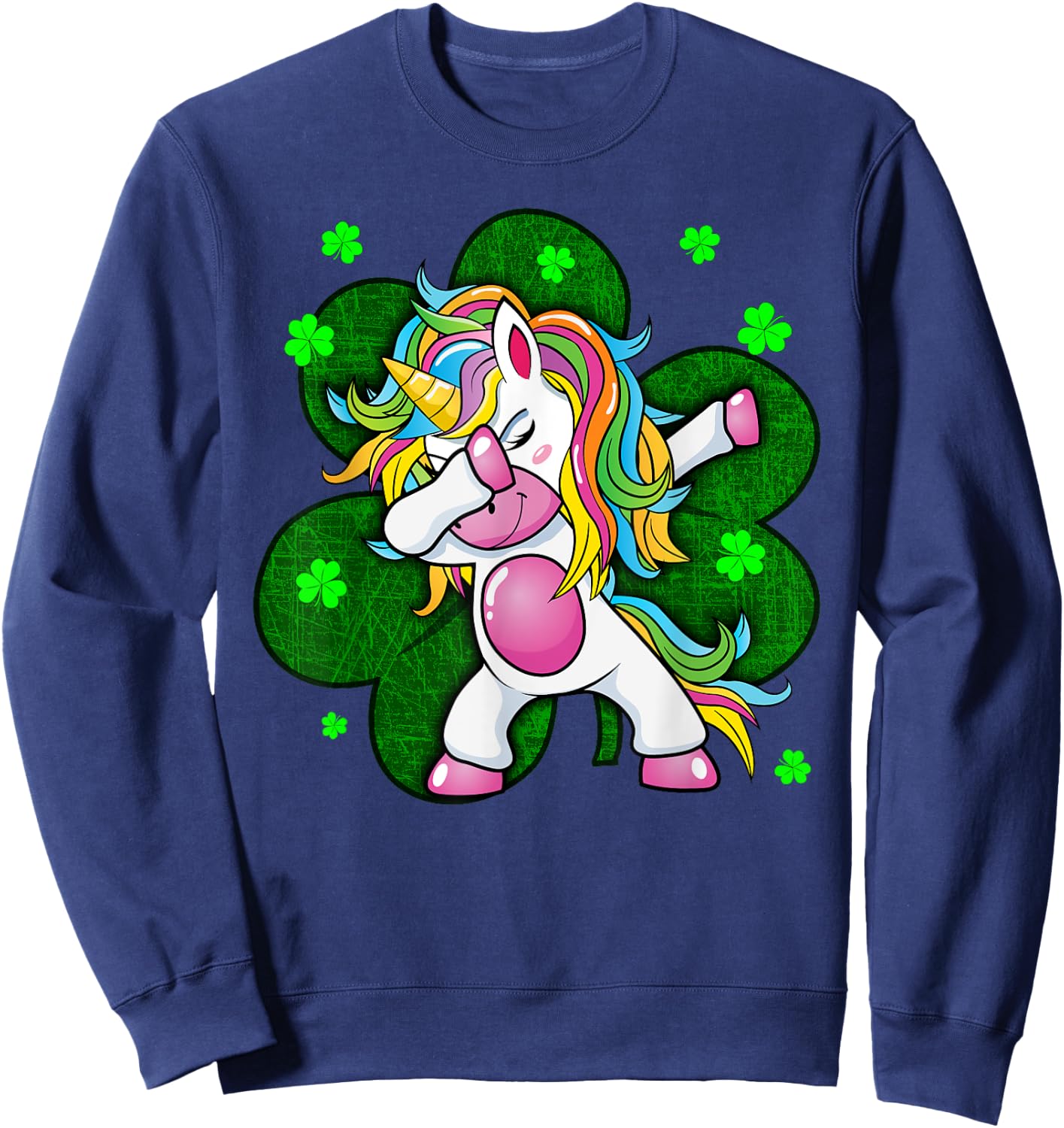 Girls St Patricks Day Outfit - Funny Dabbing Unicorn Women Sweatshirt - Sweatshirt | Navy
