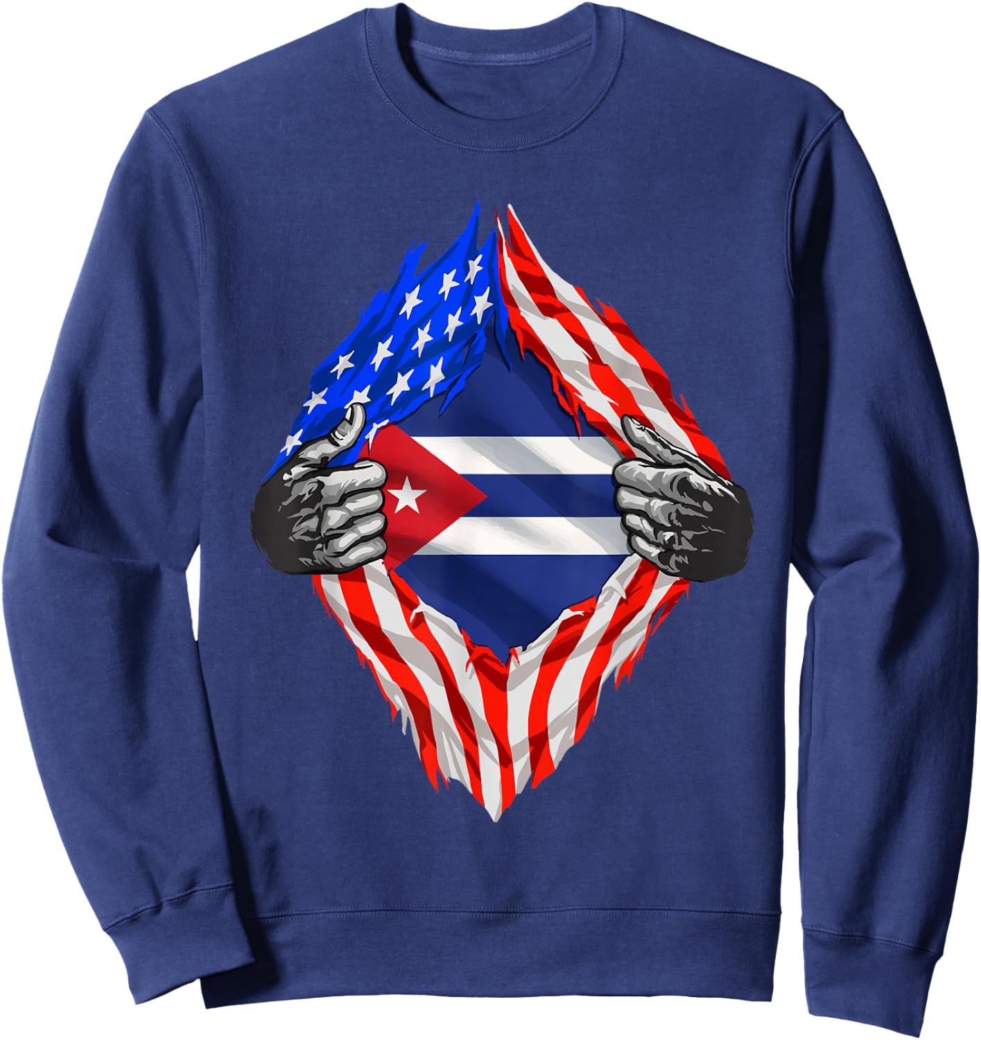 Cuba Shirt American Cuban Flag Hispanic Pride Cubans Roots Sweatshirt - Sweatshirt | Navy
