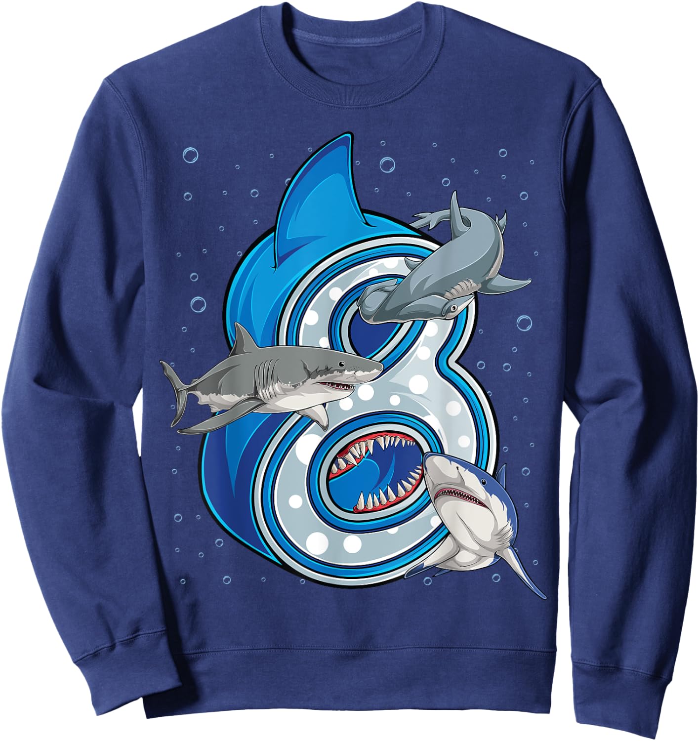 8th Birthday Boys Shark 8 years Old Ocean Shark B-day Sweatshirt - Sweatshirt | Navy