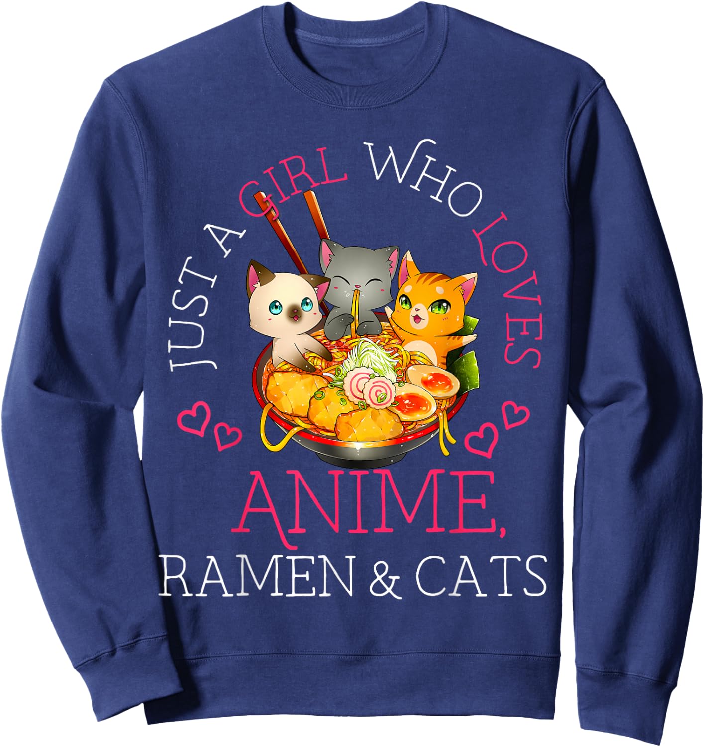 Just a Girl Anime Ramen and Cats Gift Manga Sweatshirt - Sweatshirt | Navy