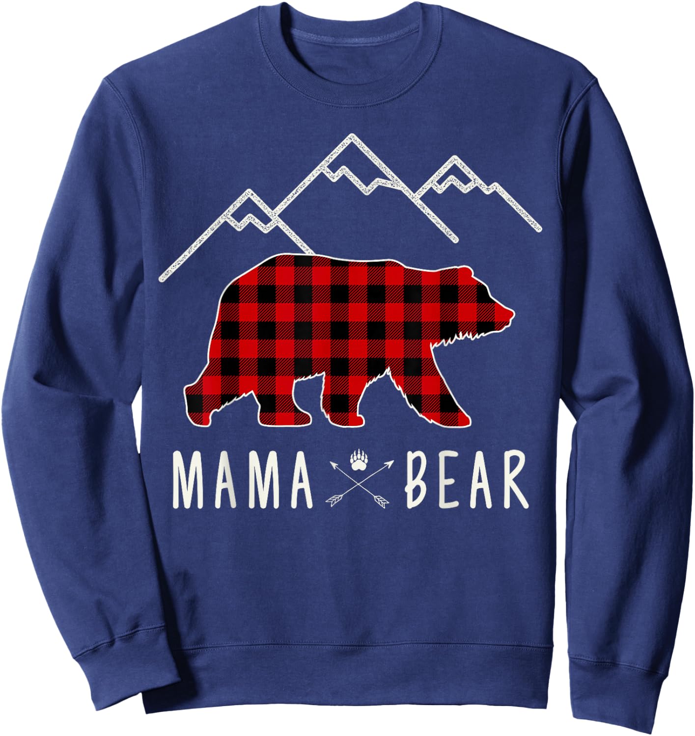 Mama Bear Gift - Buffalo Plaid Mama Bear Sweatshirt - Sweatshirt | Navy