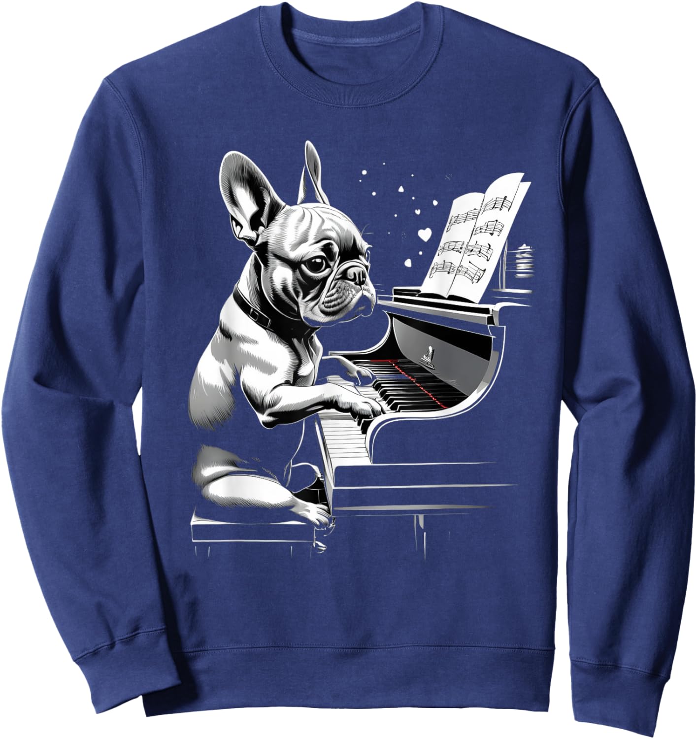 Cute French Bulldog Playing Piano Funny Dog and Piano Lover Men Women Kids Sweatshirt - Sweatshirt | Navy