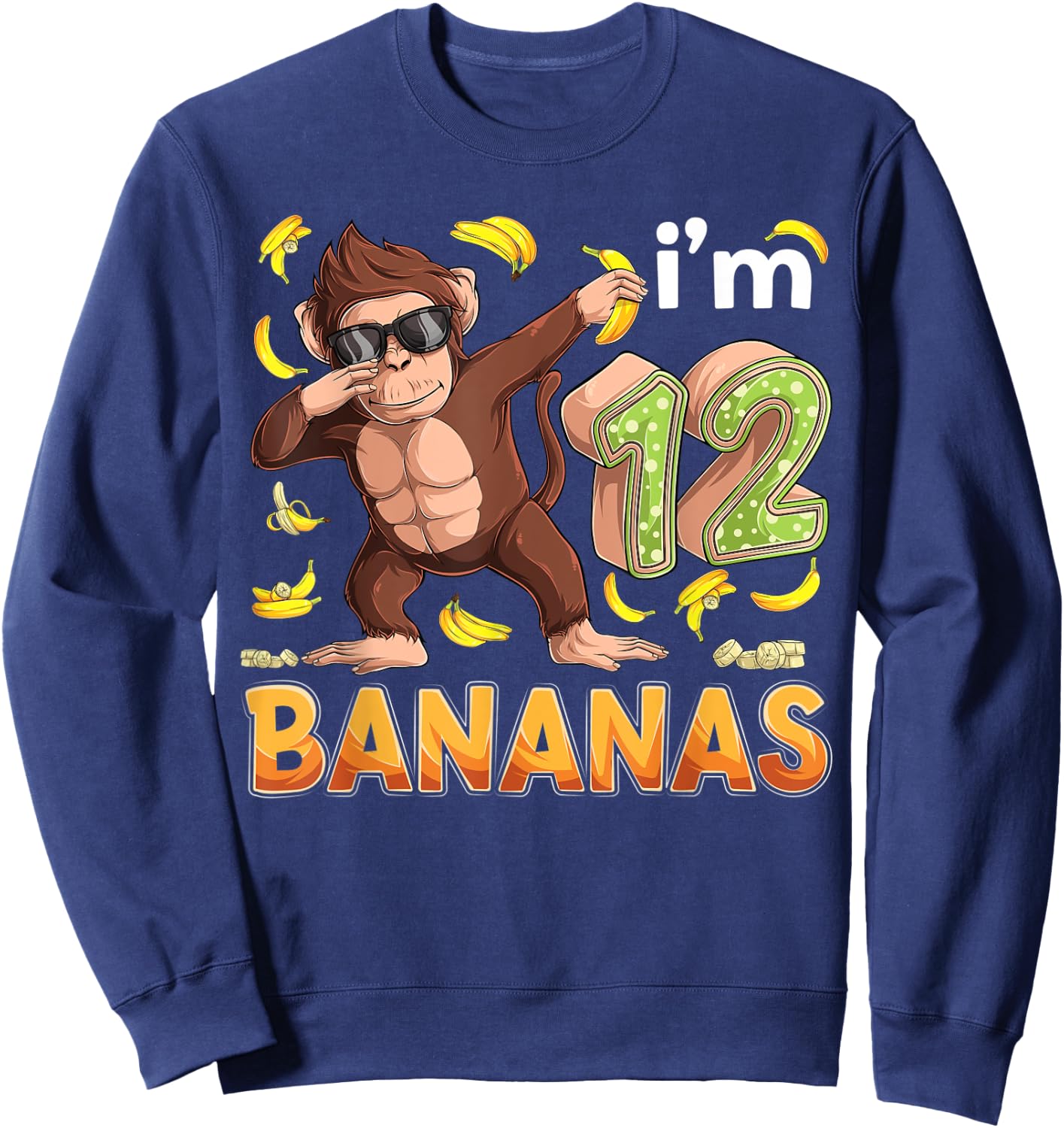 12 Year Old Monkey Birthday Safari Jungle Animal 12th B-day Sweatshirt - Sweatshirt | Navy