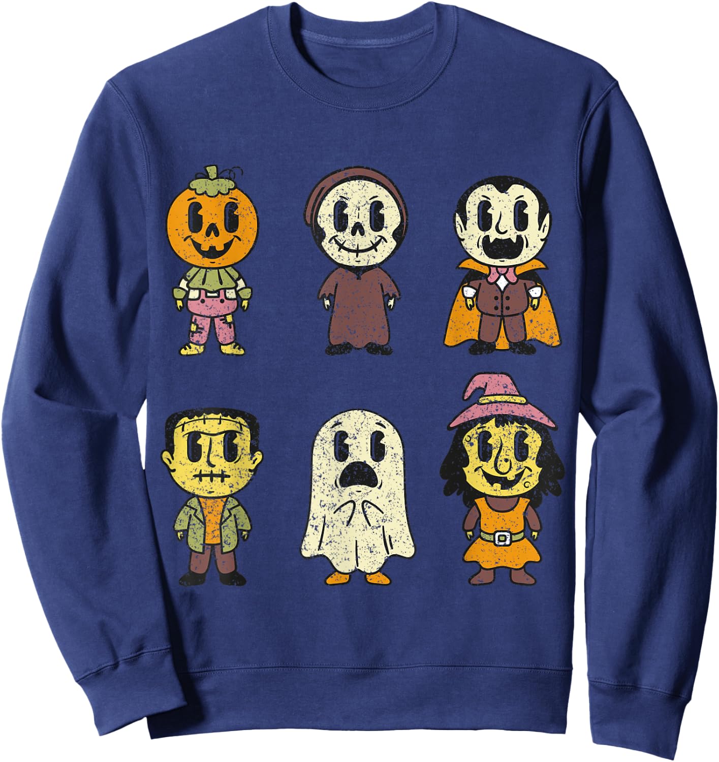 Vintage Halloween Pumpkin Witch Ghost Vampire Retro Gift Sweatshirt - Sweatshirt | Navy