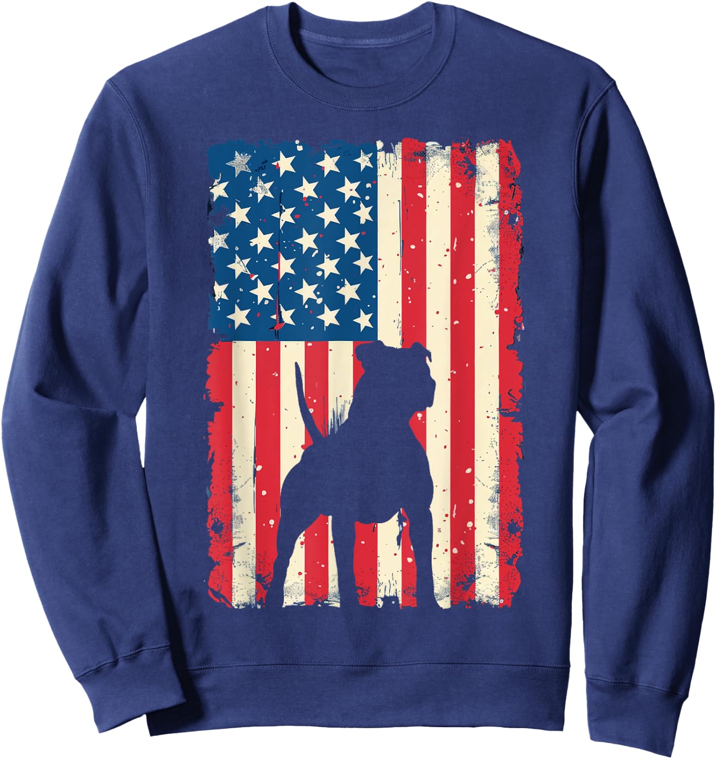 Patriotic Pitbull Dog Lover 4th of July USA American Flag Women Kids Sweatshirt - Sweatshirt | Navy