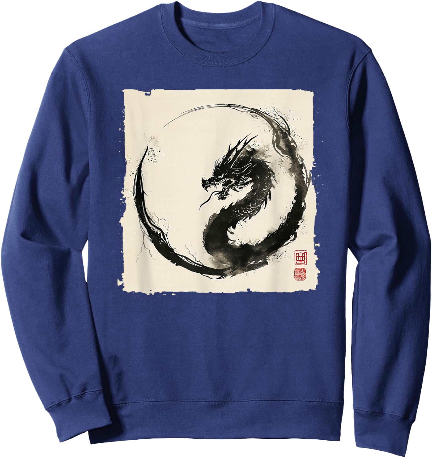 Eastern Dragon Majesty: Vintage Ink Art Collection Sweatshirt - Sweatshirt | Navy