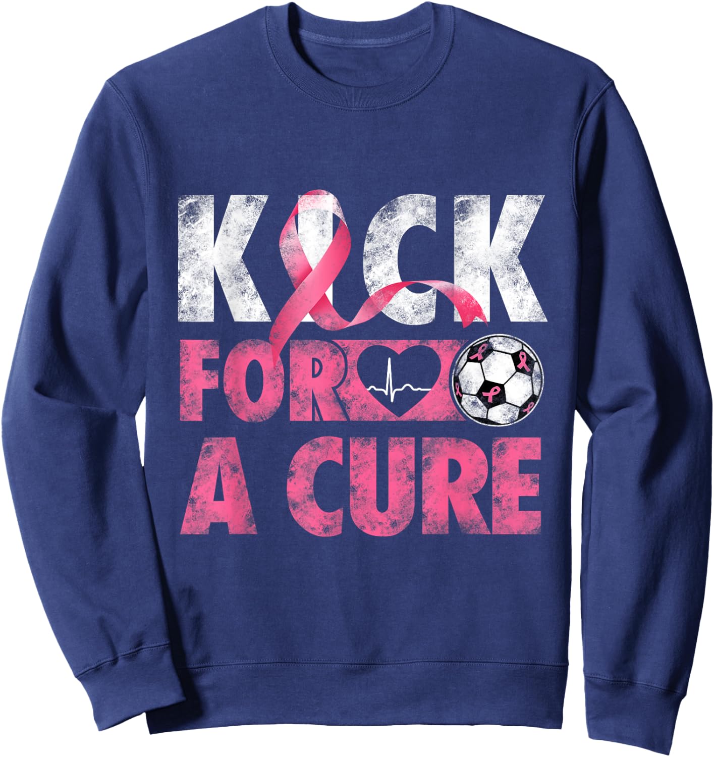 Kick For a Cure Breast Cancer Awareness Pink Ribbon Soccer Sweatshirt - Sweatshirt | Navy