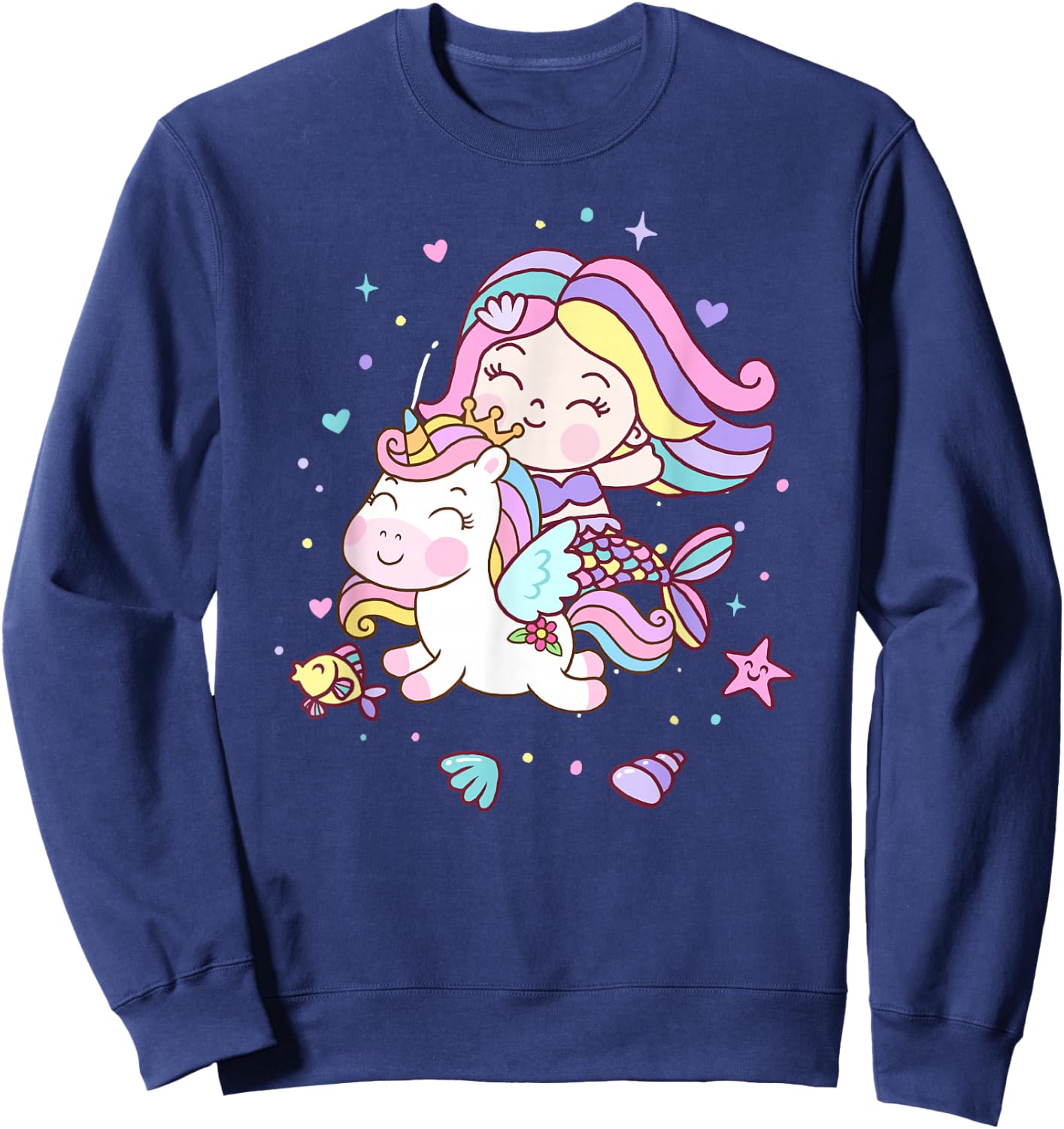 Unicorn kisses Mermaid wishes | Birthday Girl Sweatshirt - Sweatshirt | Navy