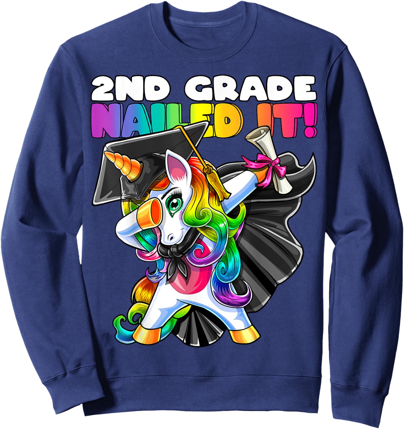 Dabbing Unicorn 2nd Grade Graduation Cap Gown Gift Girls Sweatshirt - Sweatshirt | Navy