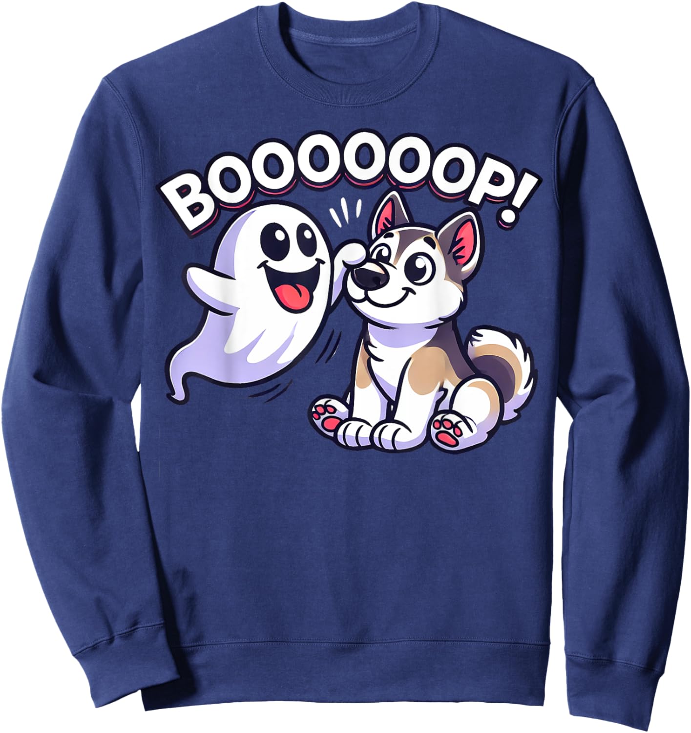 Funny Halloween Ghost Husky Dog Boop Silly Puppy Humor Sweatshirt - Sweatshirt | Navy