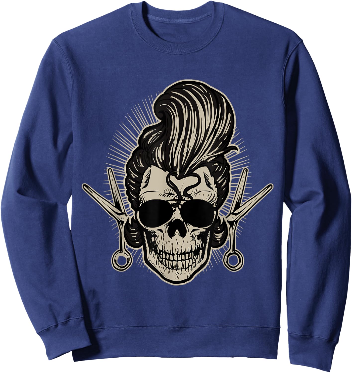 Rockabilly Skull Barber Scissors Biker Rock Music Pin Up Sweatshirt - Sweatshirt | Navy