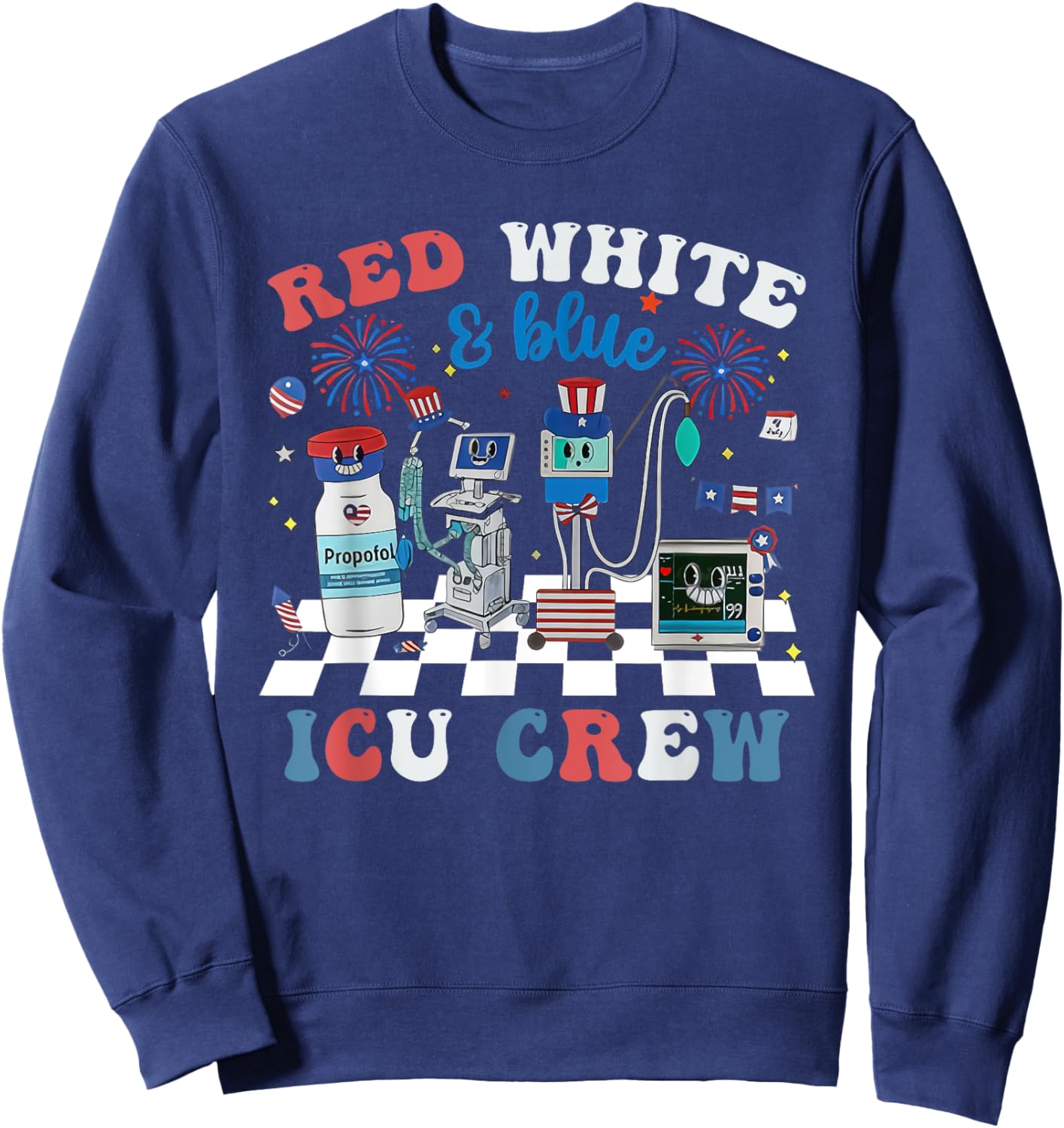 Red White Blue ICU Nurse Crew 4th of July Independence Day Sweatshirt - Sweatshirt | Navy