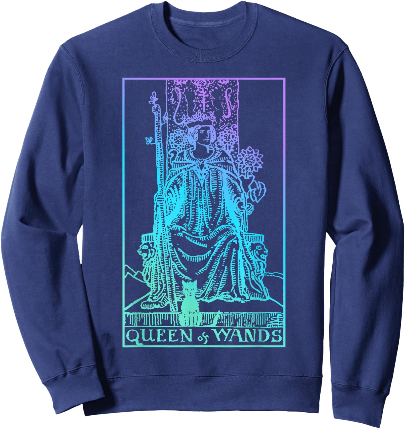 Queen of Wands Tarot Card Rider Waite Witchy Sweatshirt - Sweatshirt | Navy
