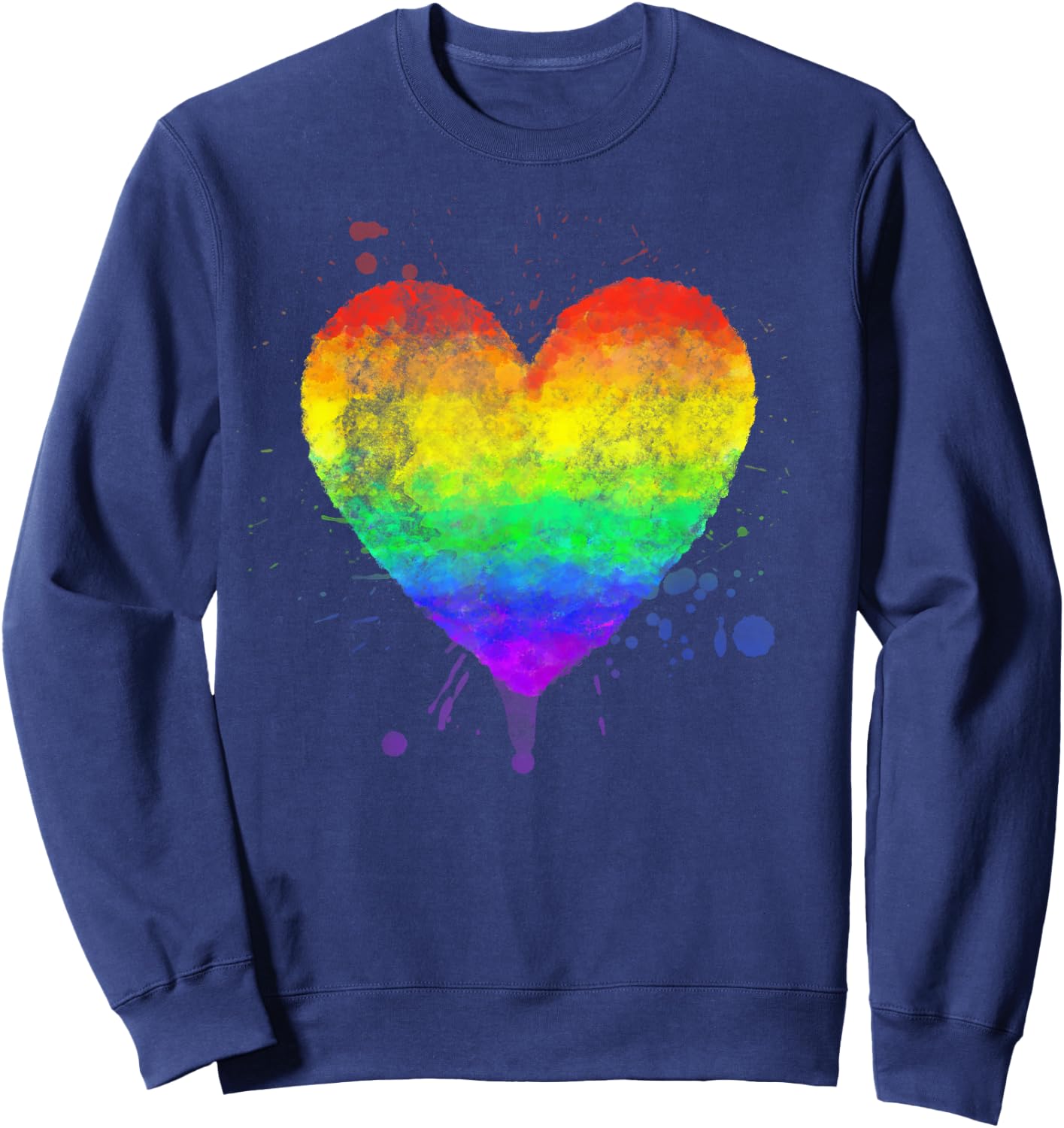 Faded Style Hand Drawn Rainbow Heart Gay Pride Paint Splash Sweatshirt - Sweatshirt | Navy