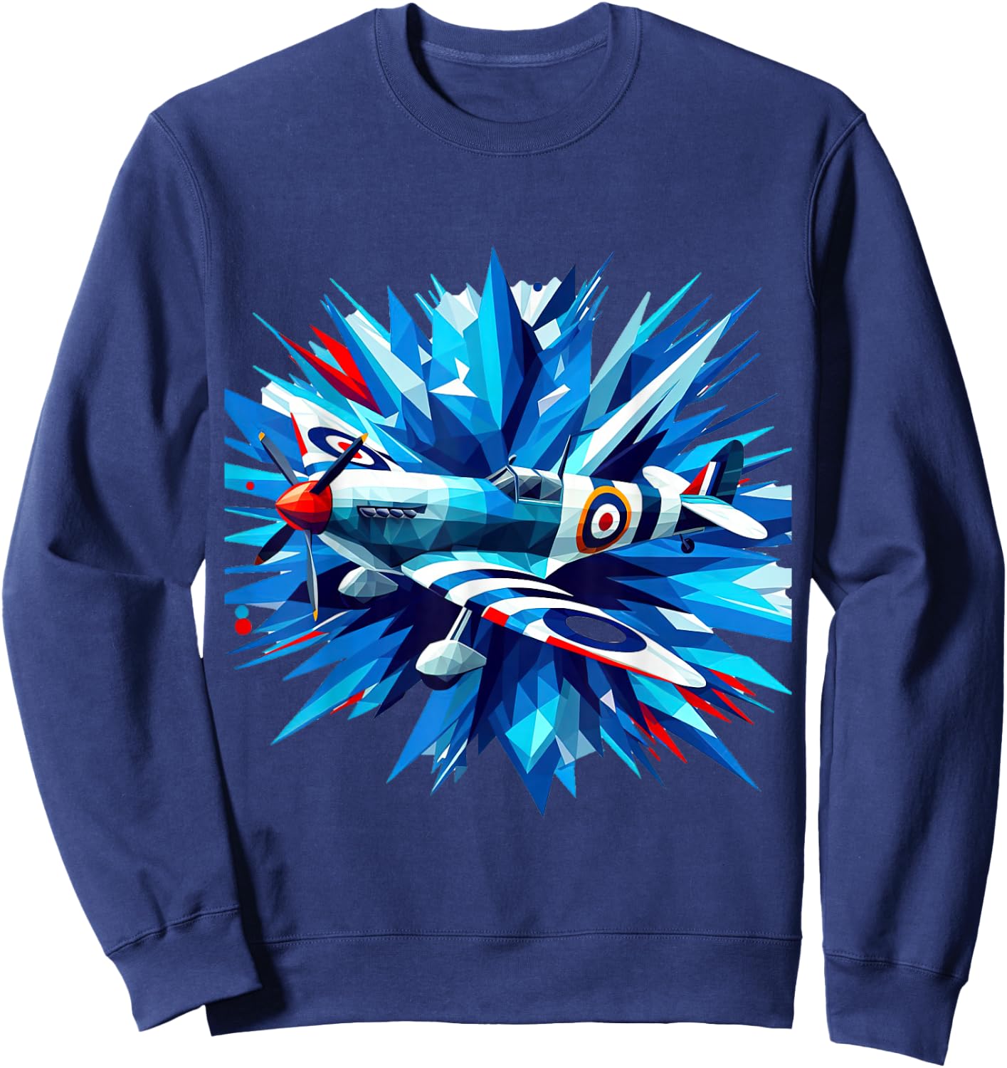 Spitfire WW2 Airplane Rainbow Ice Splash Blue Rays Sweatshirt - Sweatshirt | Navy