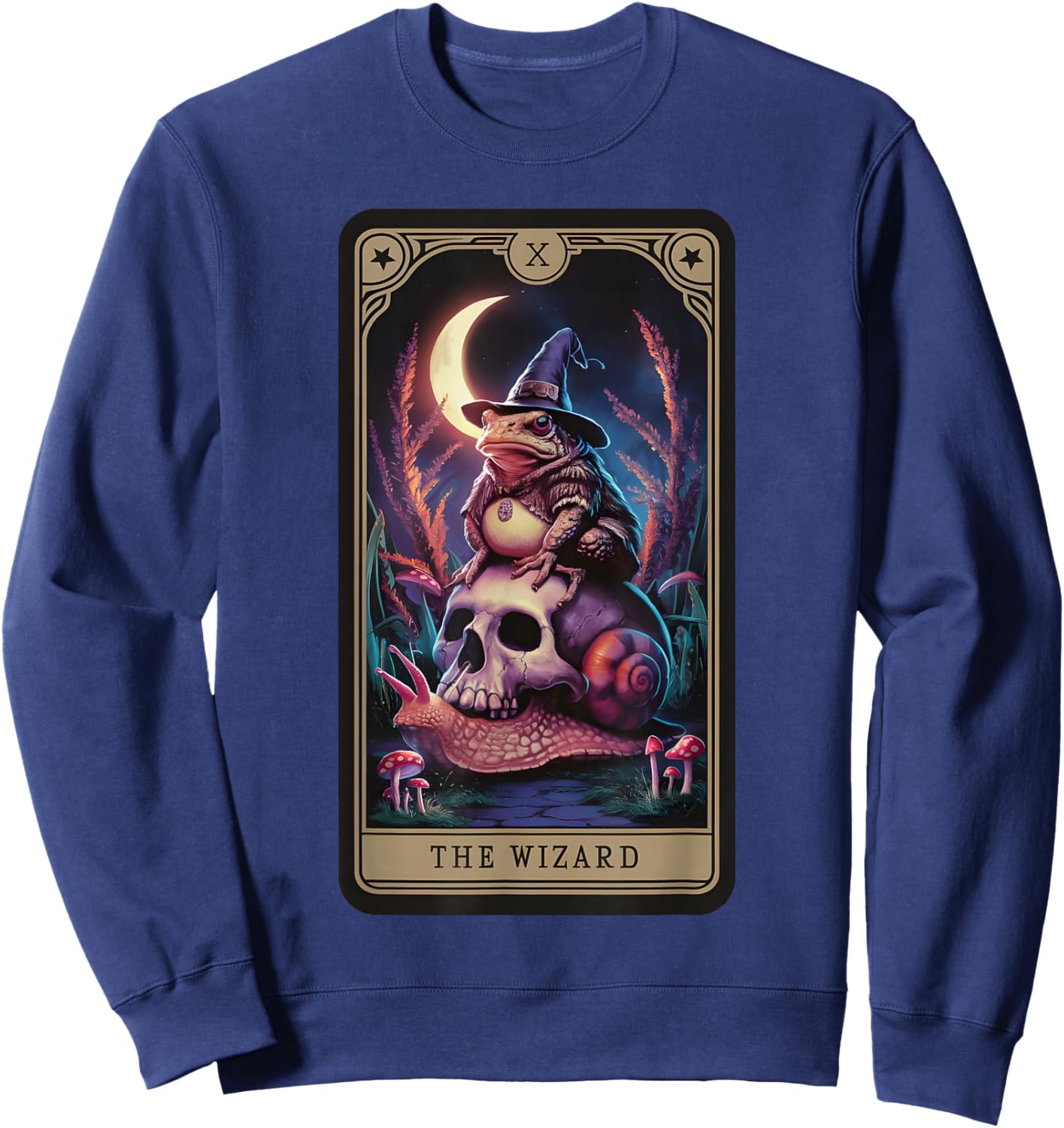 The Wizard Tarot Witchy Frog Riding Skull Snail Goblincore Sweatshirt - Sweatshirt | Navy