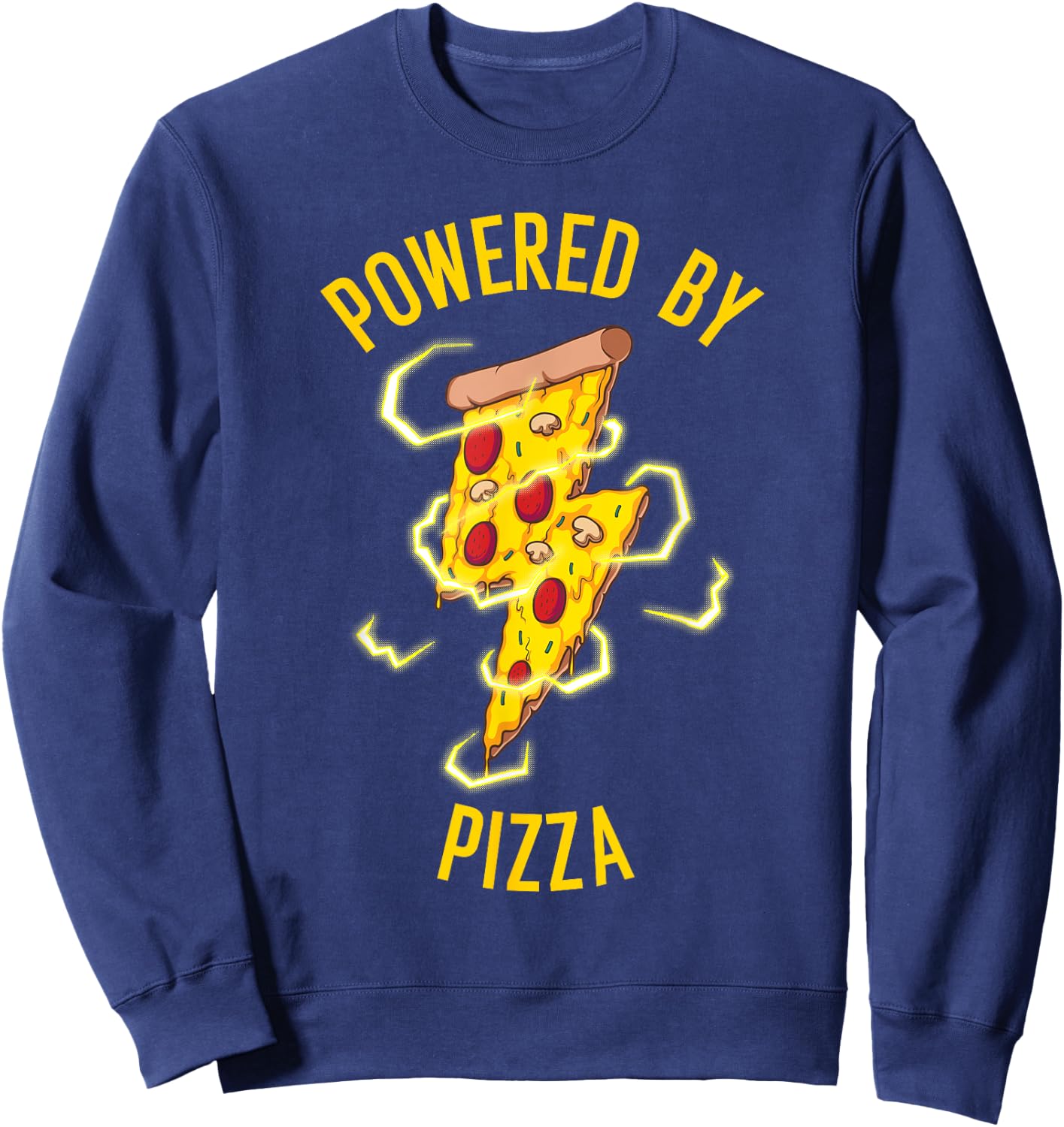 Funny Powered By Pizza Gift Kids Men Women Cool Pizza Lover Sweatshirt - Sweatshirt | Navy