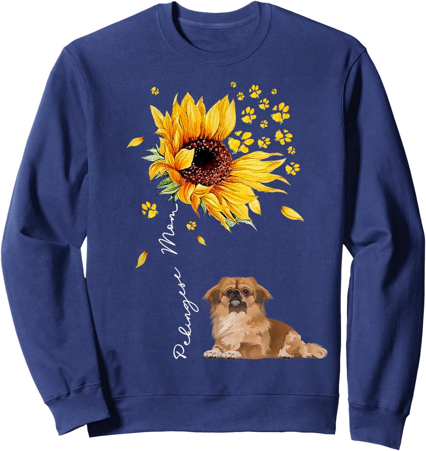 Sunflower Pekingese Mom Dog Lover Gifts Sweatshirt - Sweatshirt | Navy