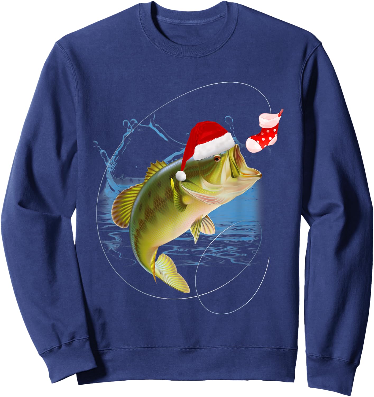 Funny Bass Fishing Santa Hat Christmas Pajama Fishermen Fish Sweatshirt - Sweatshirt | Navy