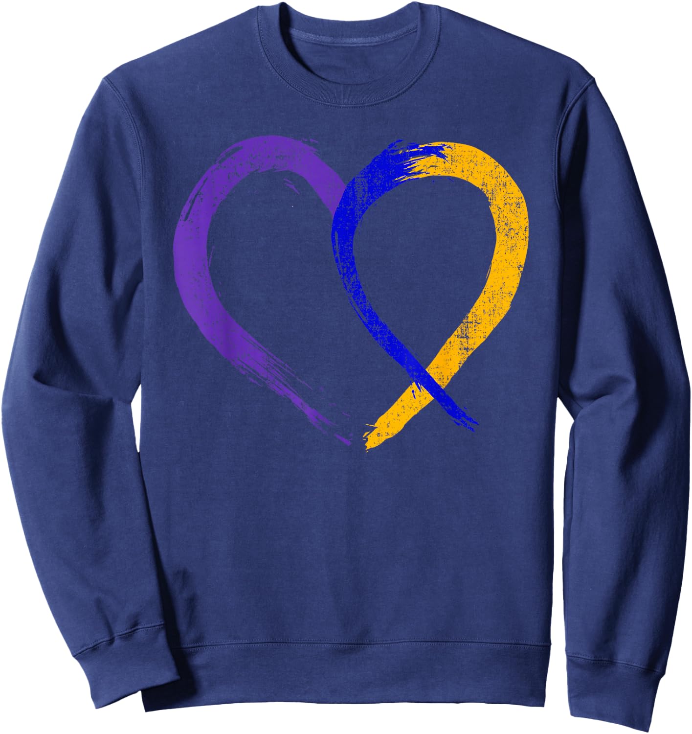 Ribbon Heart Bladder Cancer Purple Blue and Yellow Dysuria Sweatshirt - Sweatshirt | Navy