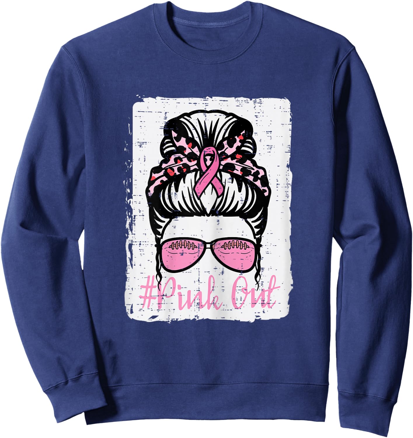 Breast Cancer Messy Bun Pink Out Football Awareness Women Sweatshirt - Sweatshirt | Navy