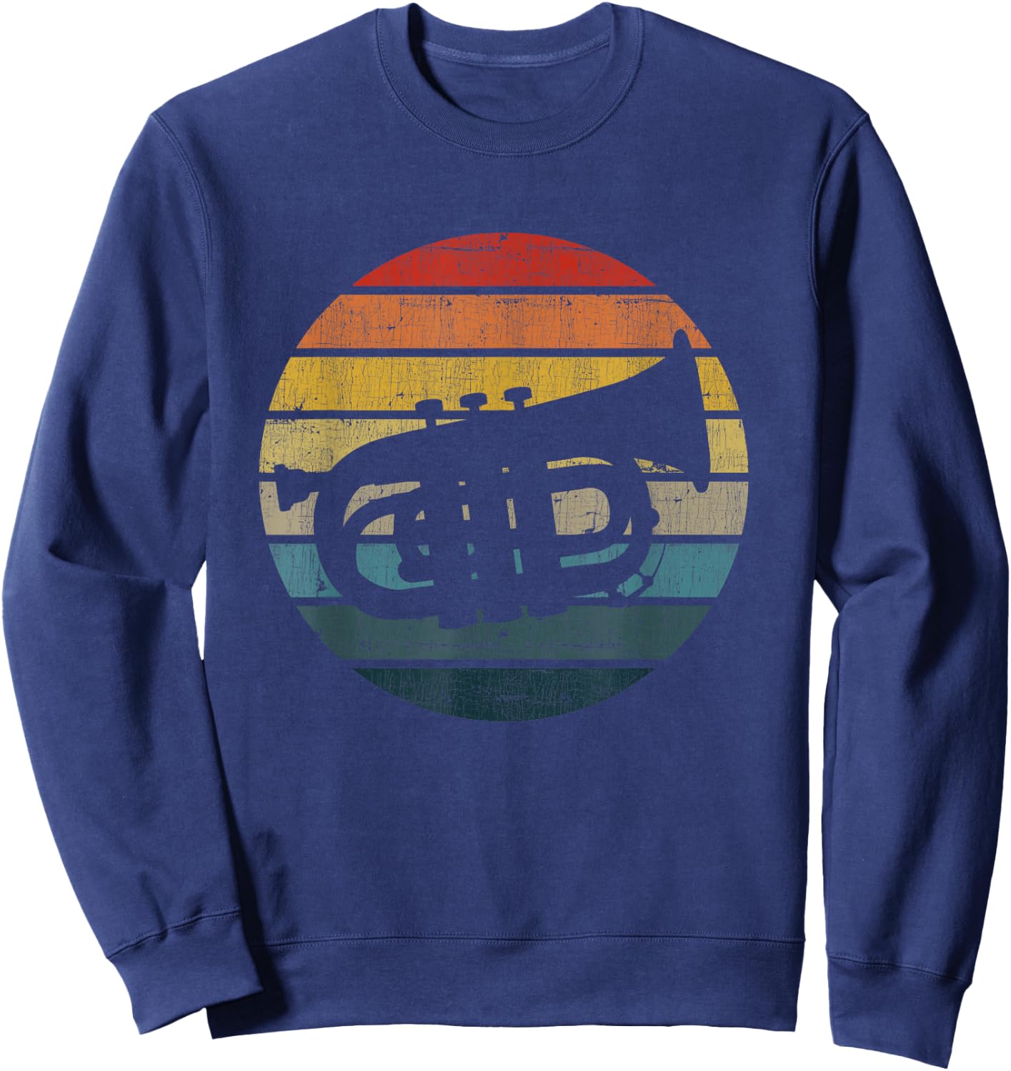 Baritone Silhouette On A Distressed Retro Sunset Sweatshirt - Sweatshirt | Navy