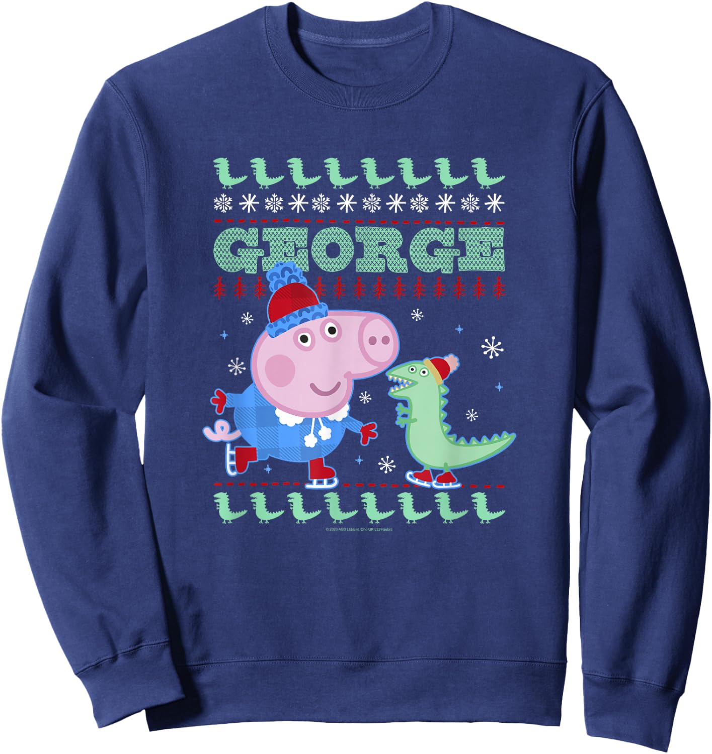 Peppa Pig George Pig Ice Skating Ugly Christmas Sweater Sweatshirt - Sweatshirt | Navy