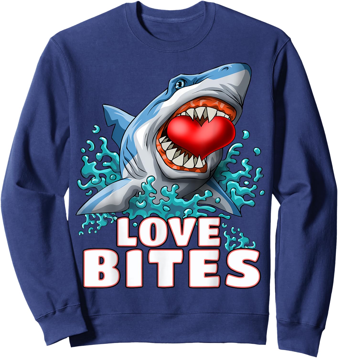 Love Bites Shark Valentines Day Shark Kids Men Jawsome Gift Sweatshirt - Sweatshirt | Navy