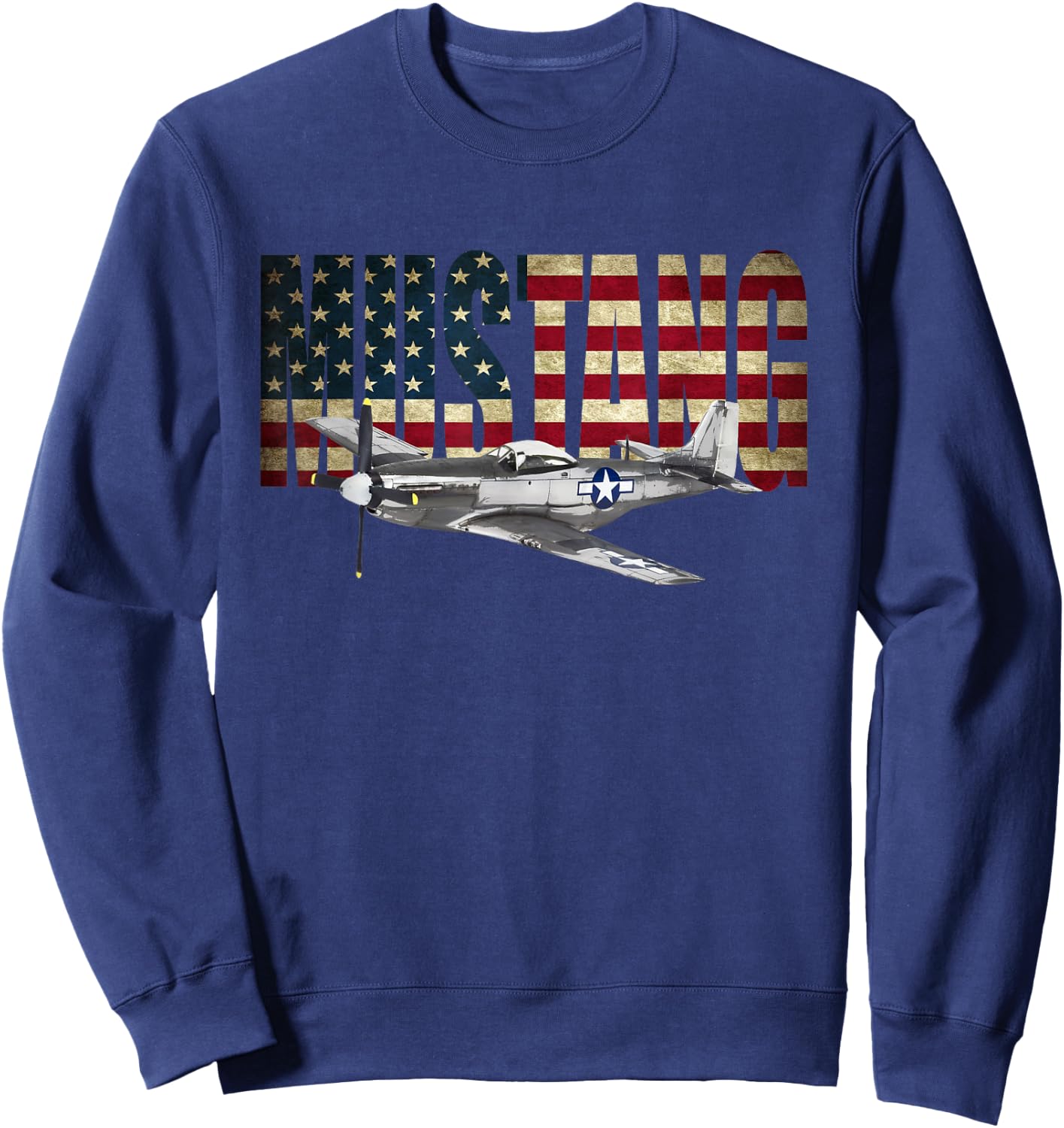 P-51 Mustang Airplane Sweatshirt - Sweatshirt | Navy