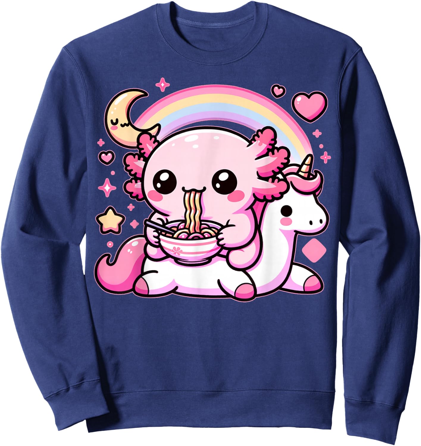 Anime Kawaii Axolotl Eating Ramen Noodles Kids Teen Girl Boy Sweatshirt - Sweatshirt | Navy