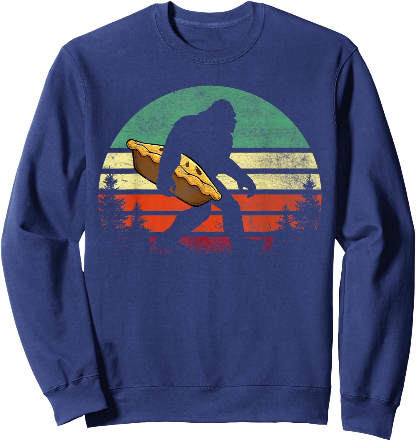 Retro Bigfoot Carrying Apple Pie Thankgiving Sasquatch Sweatshirt - Sweatshirt | Navy