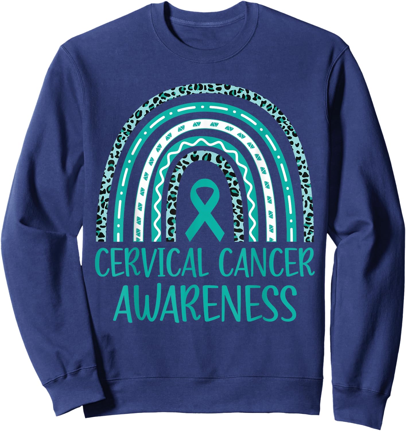 In January We Wear Teal and White Cervical Cancer Awareness Sweatshirt - Sweatshirt | Navy
