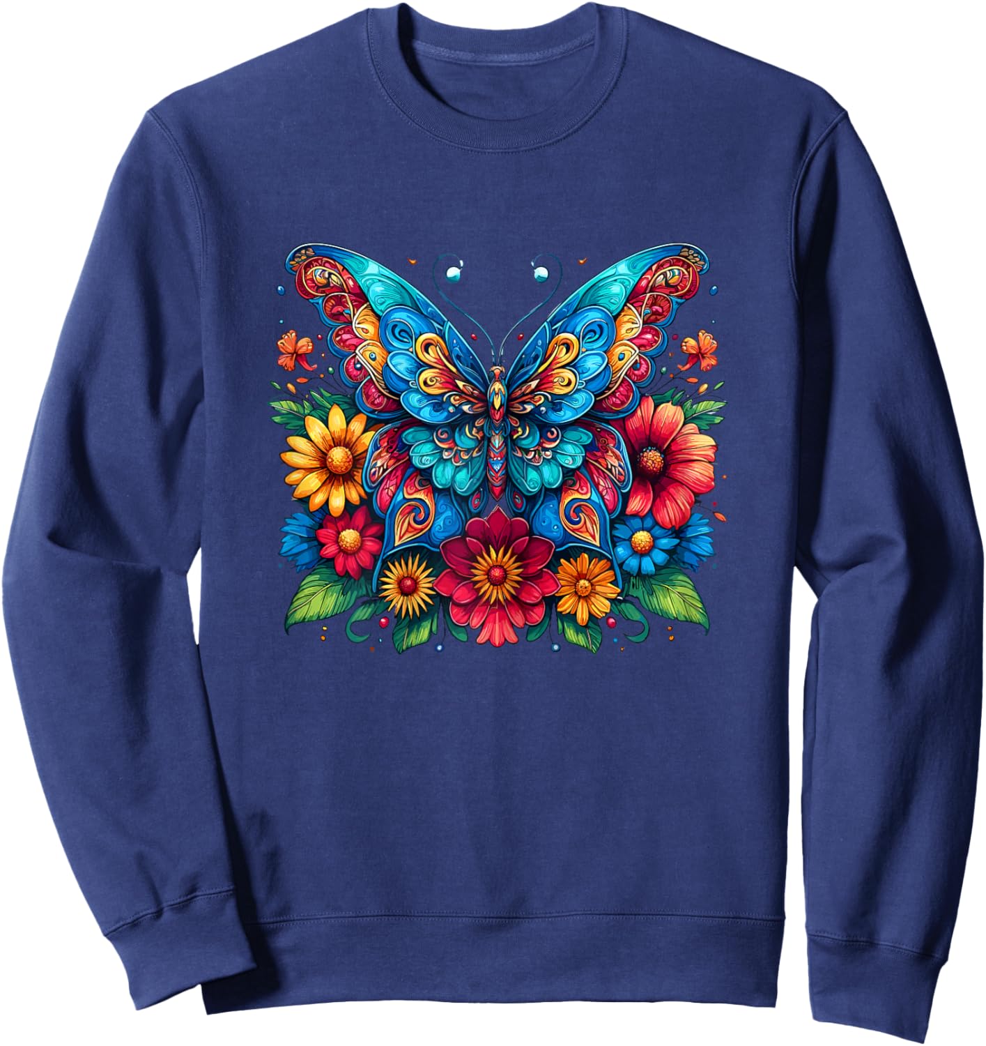 Butterfly Flowers Aesthetic Butterfly Sweatshirt - Sweatshirt | Navy