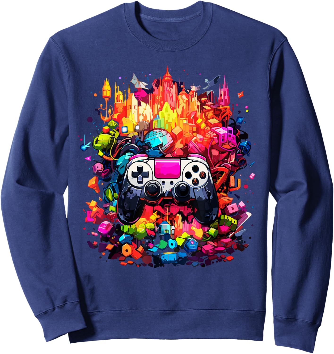 Colorful Video Game Controller Tie Dye Cool Gamer Gaming Sweatshirt - Sweatshirt | Navy