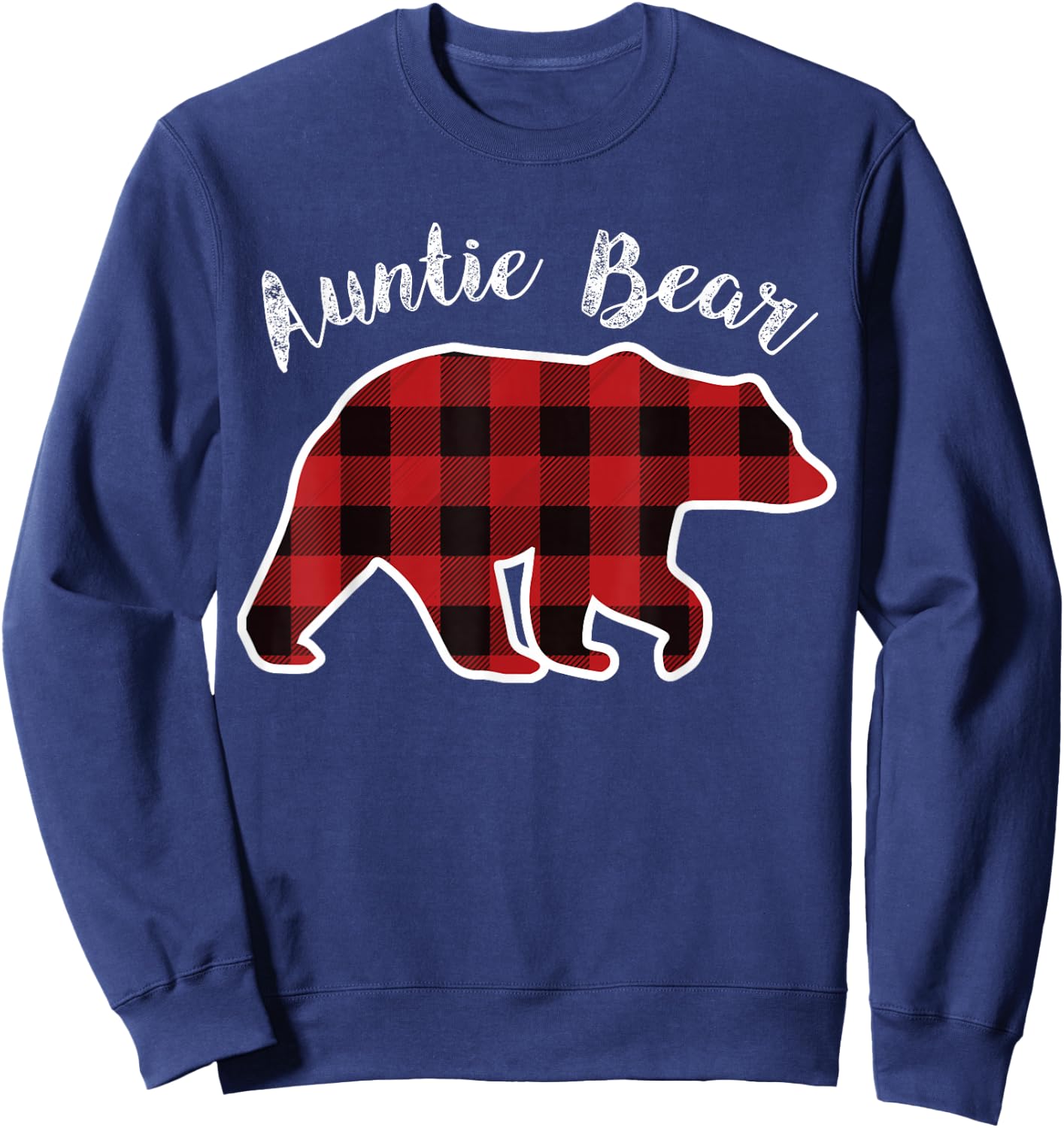 AUNTIE BEAR | Women Red Plaid Christmas Pajama Aunt Gift Sweatshirt - Sweatshirt | Navy