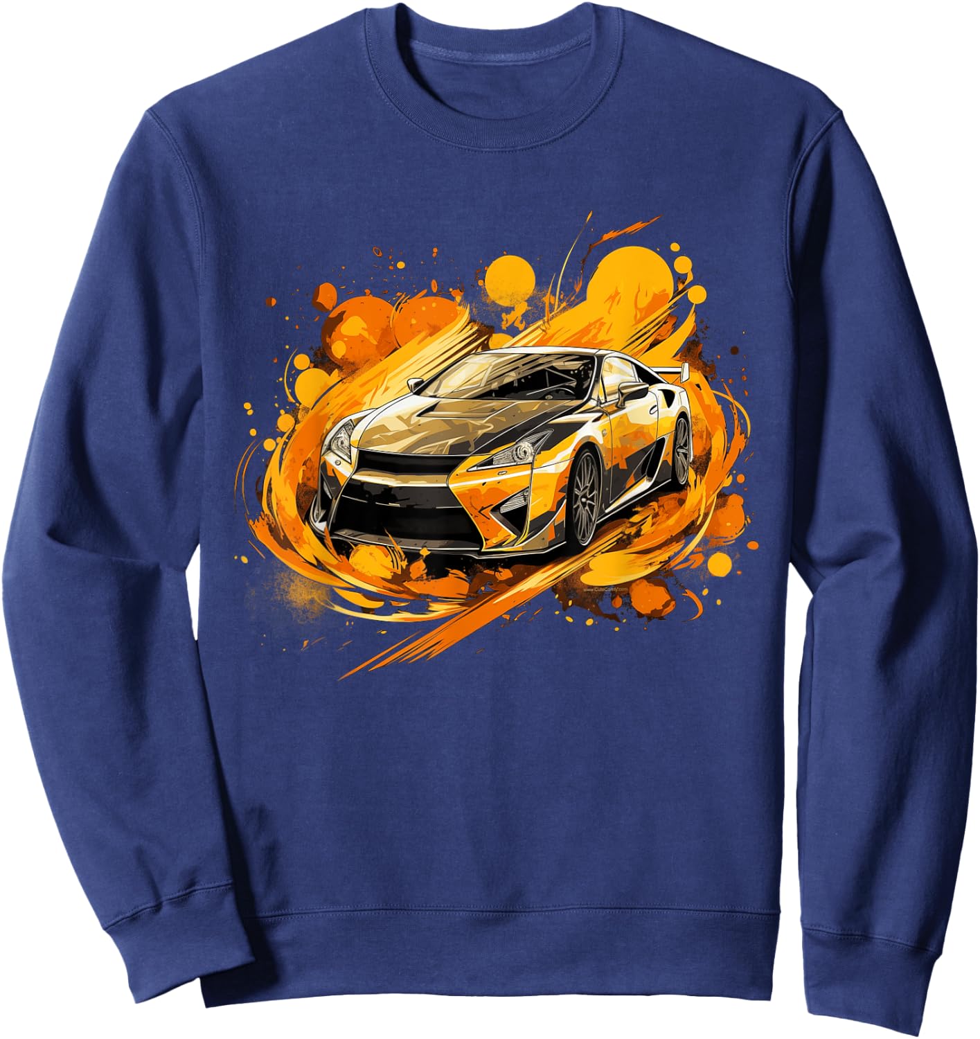 Yellow Sports Car Exotic Supercar Luxury Race Car Graphic Sweatshirt - Sweatshirt | Navy