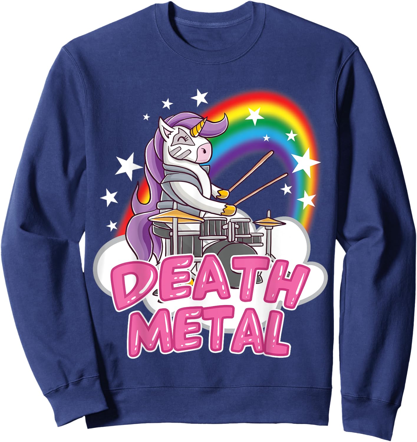 Death Metal Pink Unicorn Rock Music Band Drums Drummer Sweatshirt - Sweatshirt | Navy