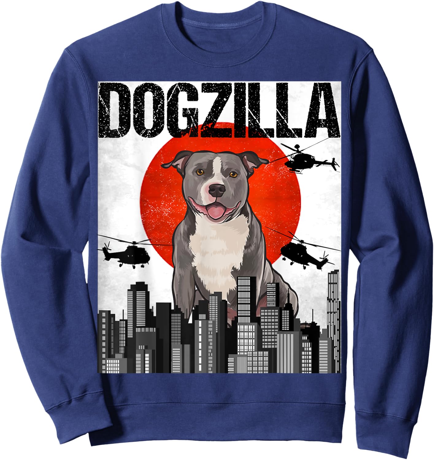Funny Vintage Japanese Dogzilla Staffordshire Bull Terrier Sweatshirt - Sweatshirt | Navy