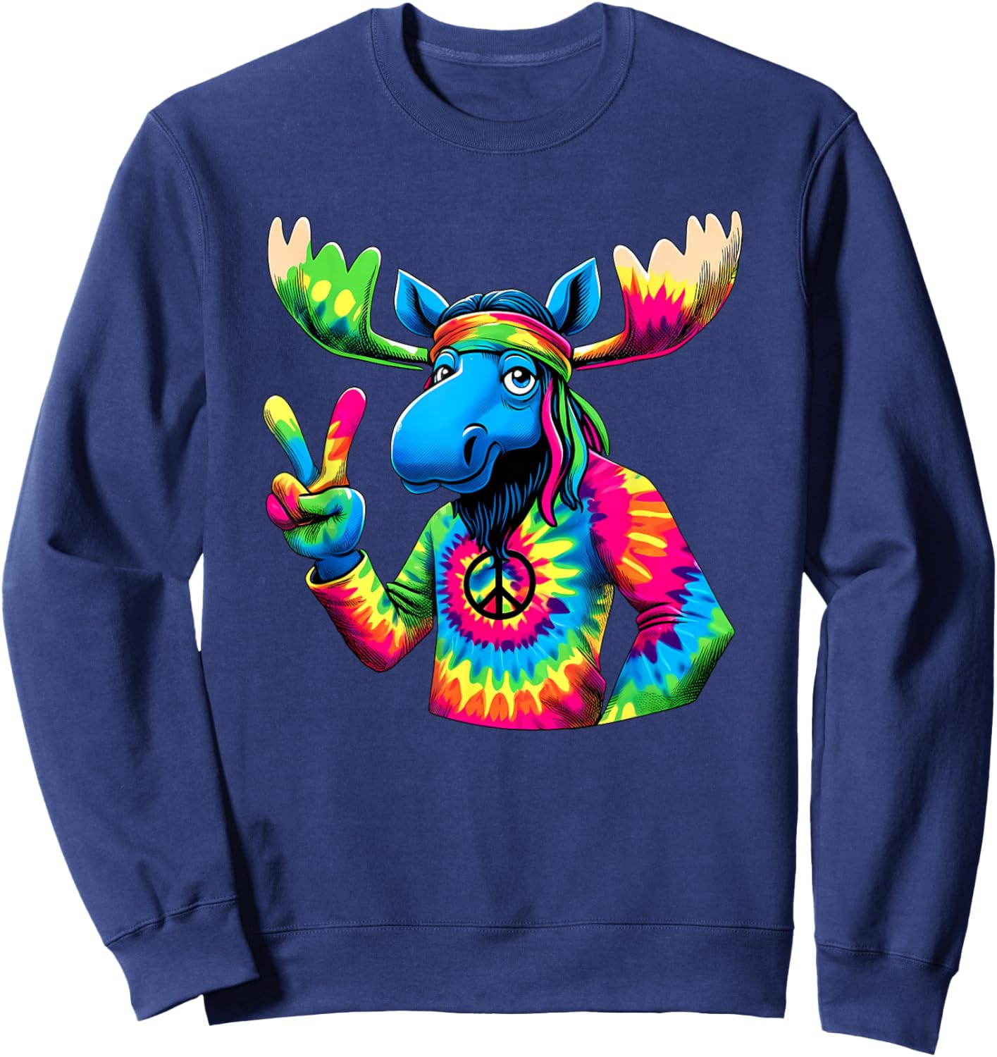 Peace Sign Tie Dye Moose Sweatshirt - Sweatshirt | Navy