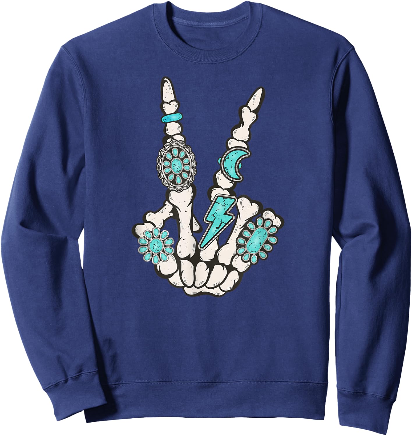 Skeleton Turquoise Hand Western Vibes Rodeo Cowboy Cowgirl Sweatshirt - Sweatshirt | Navy