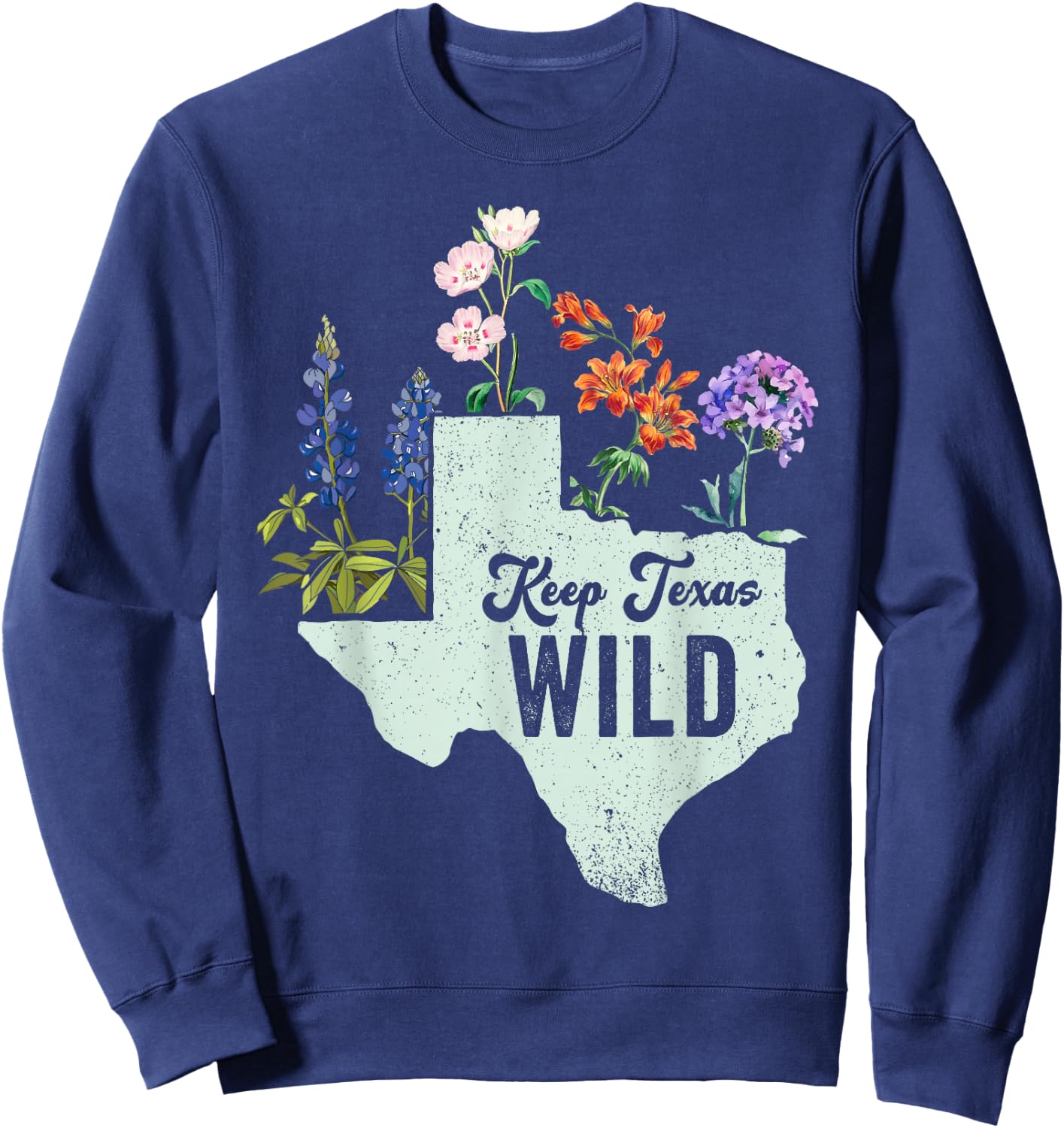 Wildflower Fields Wildflowers Bluebonnet Texas Spring Sweatshirt - Sweatshirt | Navy