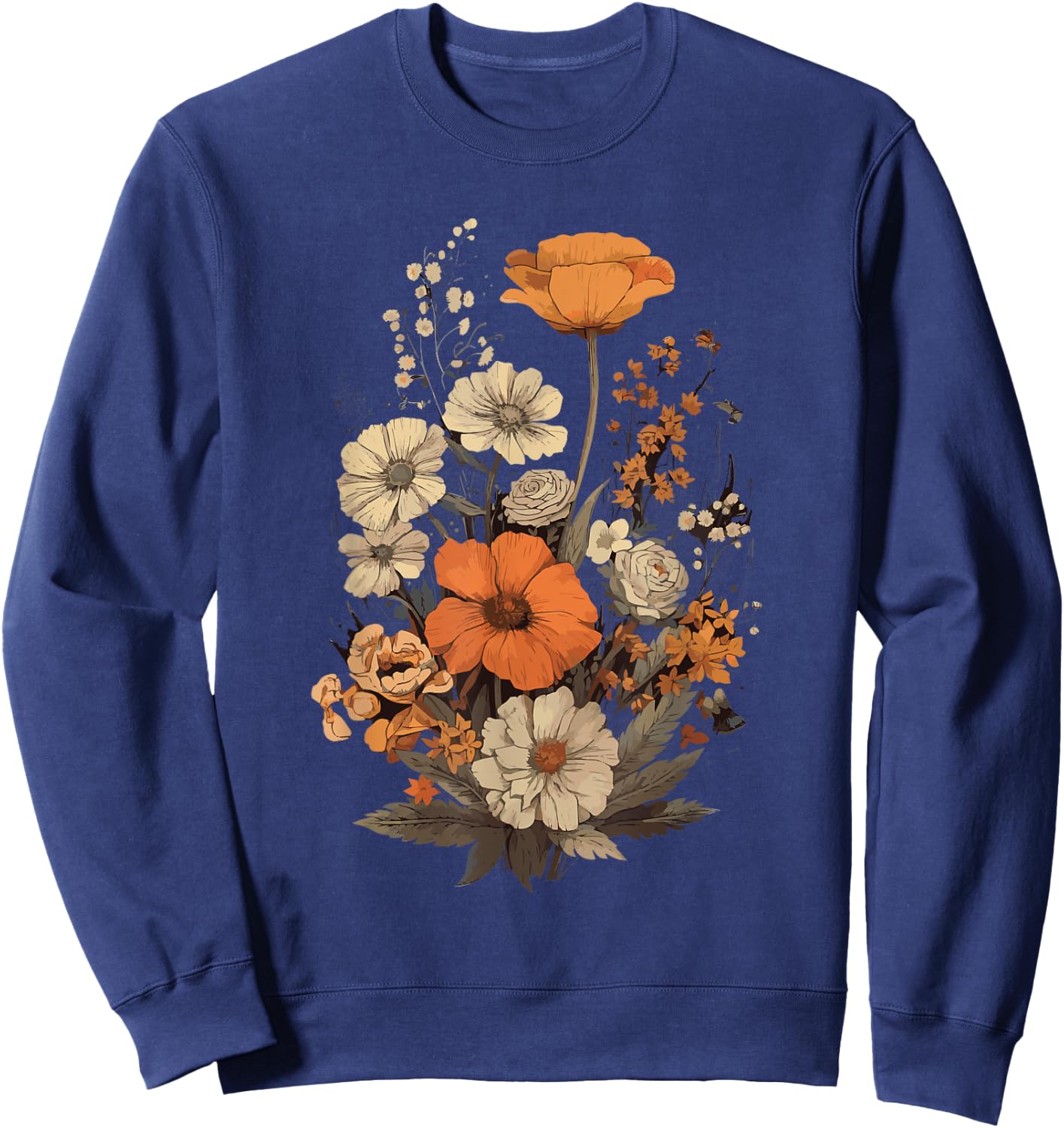 Vintage Flowers Floral Pressed Flower Sweatshirt - Sweatshirt | Navy