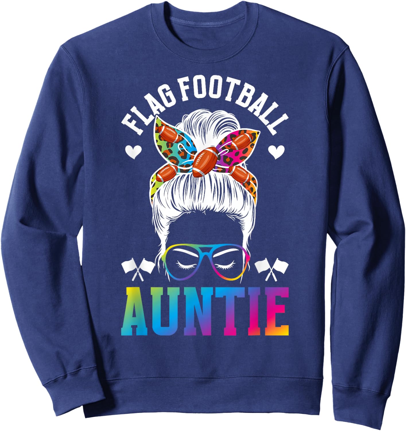 Flag Football Auntie Messy Bun Flag Football Player Aunt Sweatshirt - Sweatshirt | Navy