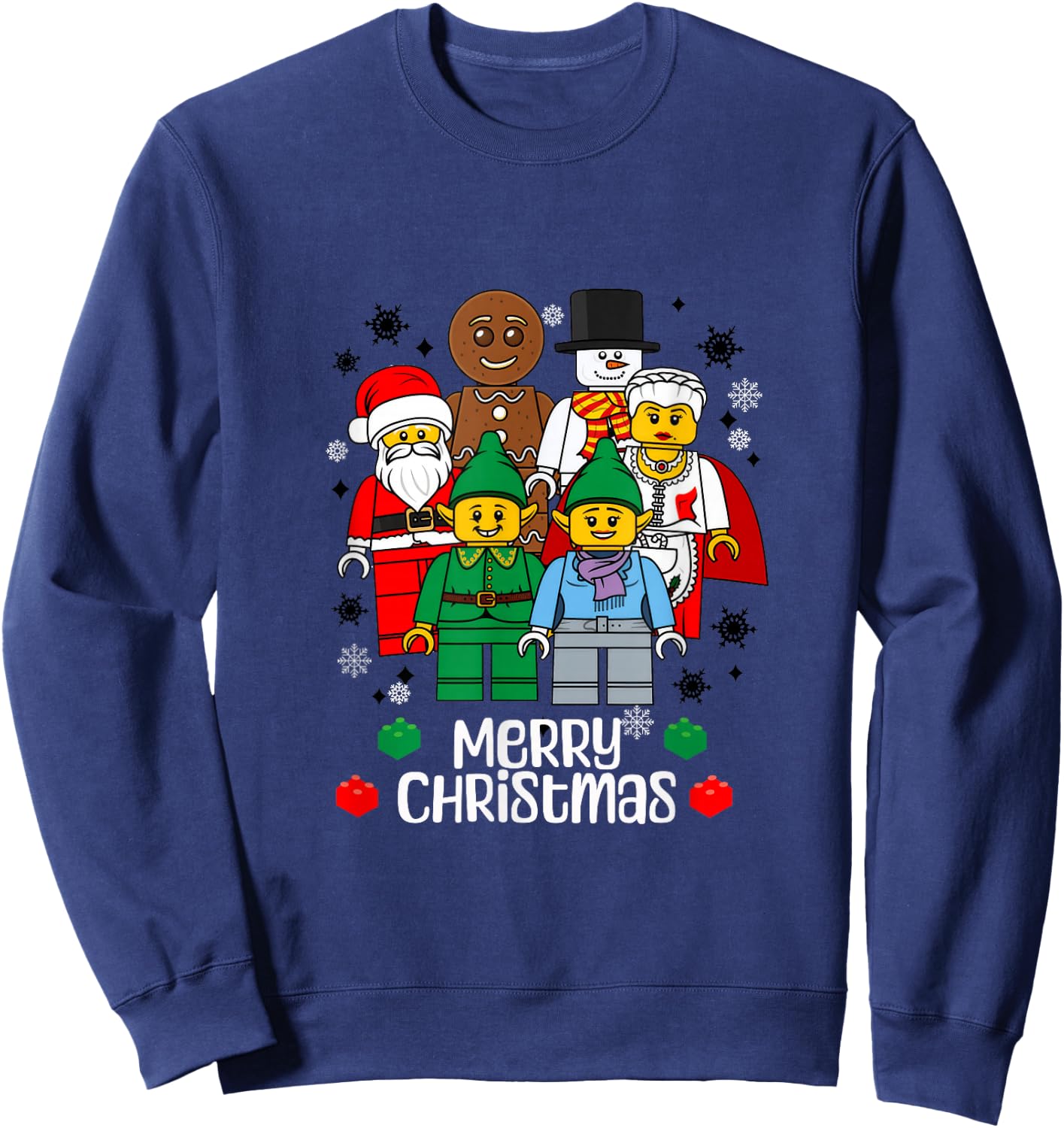 Merry Christmas Building Bricks Santa Elf Snowman Figures Sweatshirt - Sweatshirt | Navy