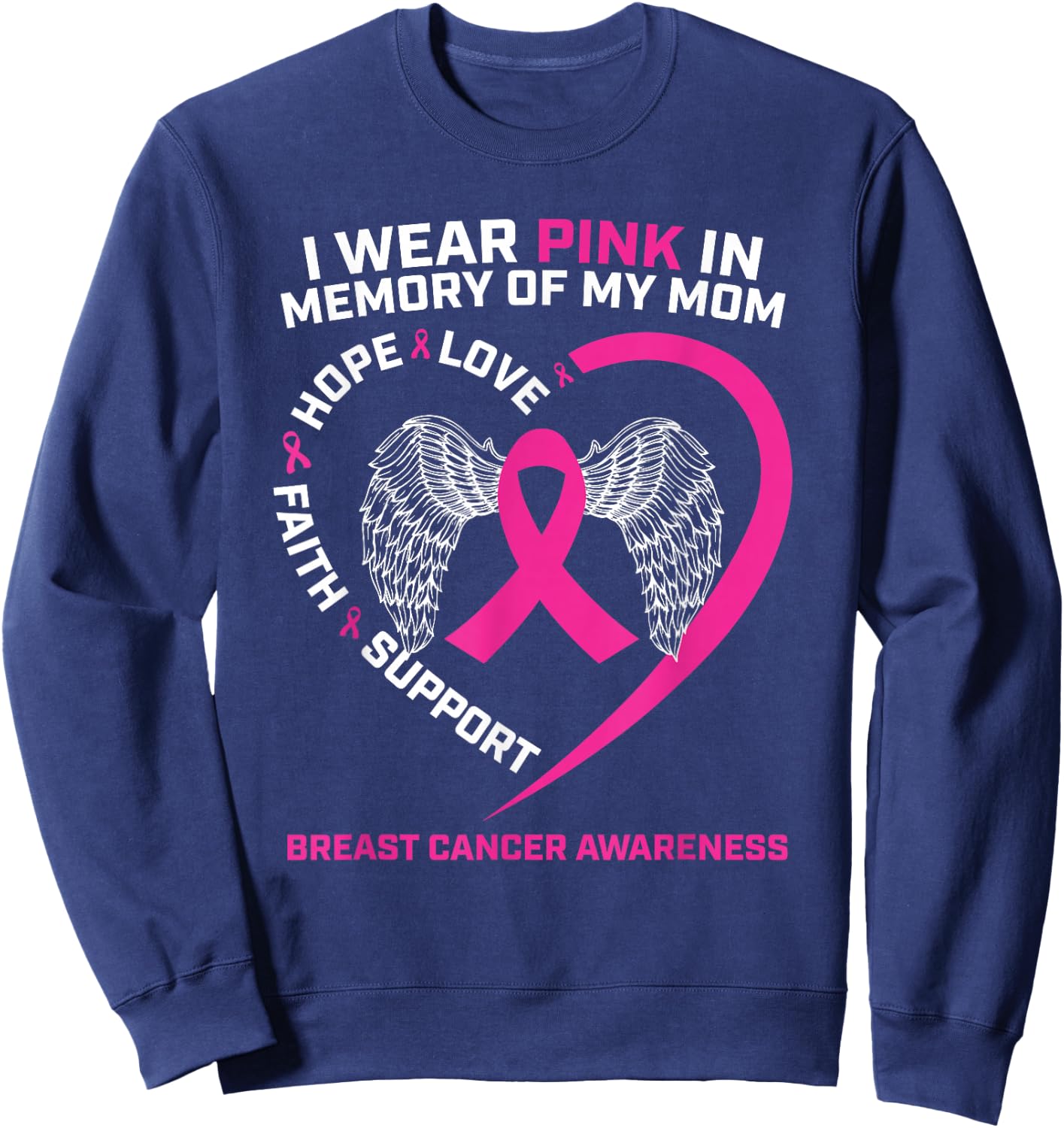 Gift I Wear Pink In Memory Of Mom Breast Cancer Awareness Sweatshirt - Sweatshirt | Navy