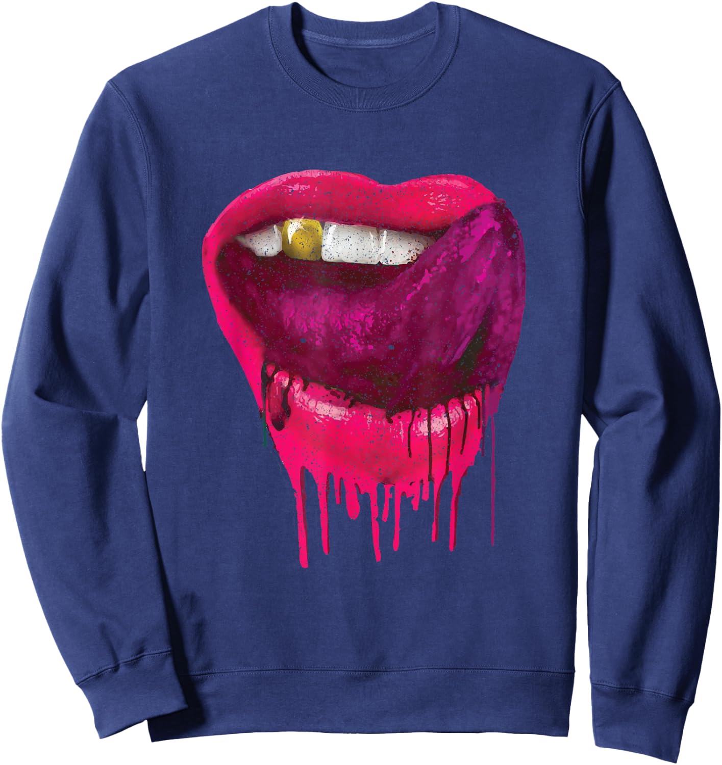 Hot Pink Lips Mouth Tongue Out - Cool Vintage Retro Sweatshirt - Sweatshirt | Navy