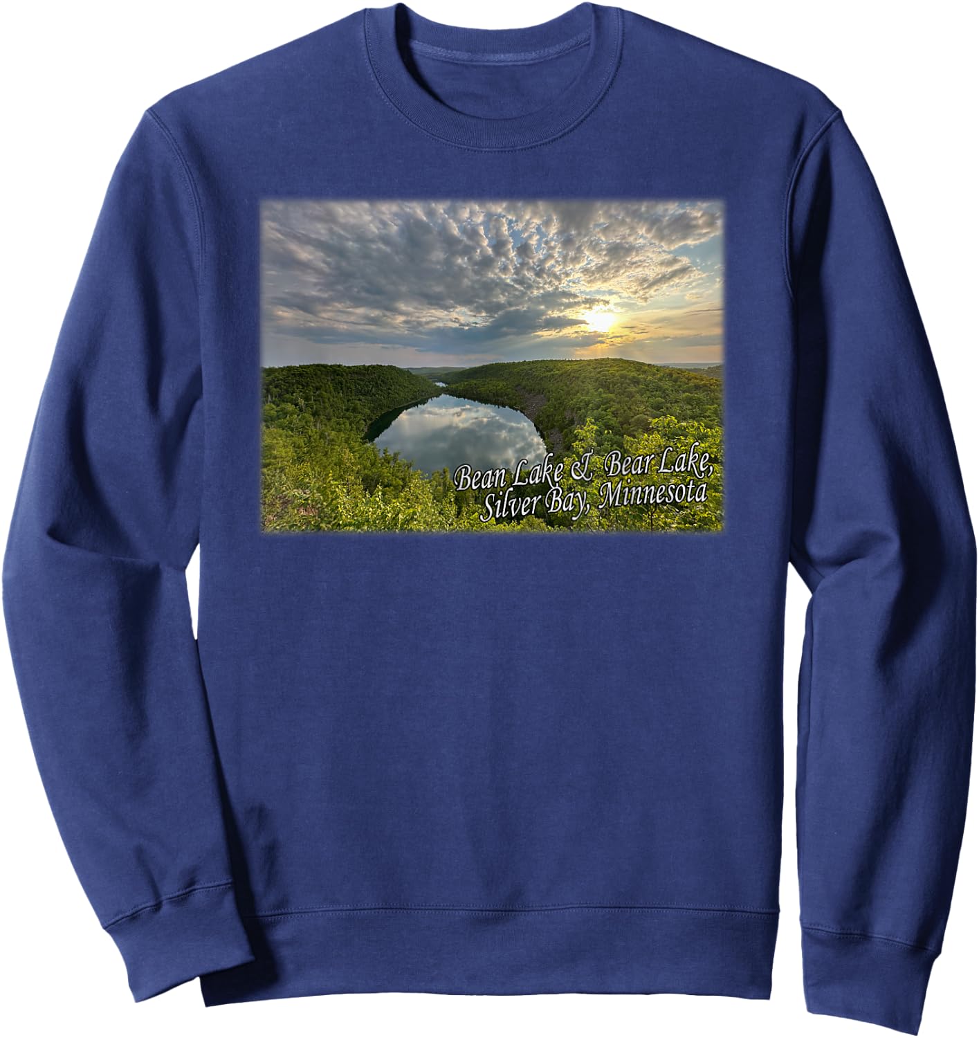 Bean & Bear Lake in Silver Bay, Minnesota Sweatshirt - Sweatshirt | Navy
